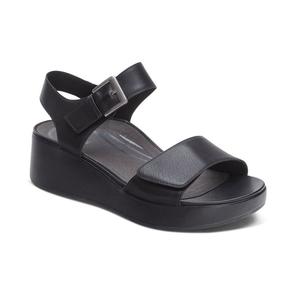 Aetrex Ariel Adjustable Quarter Strap Wedge Sandal Black Women's 1