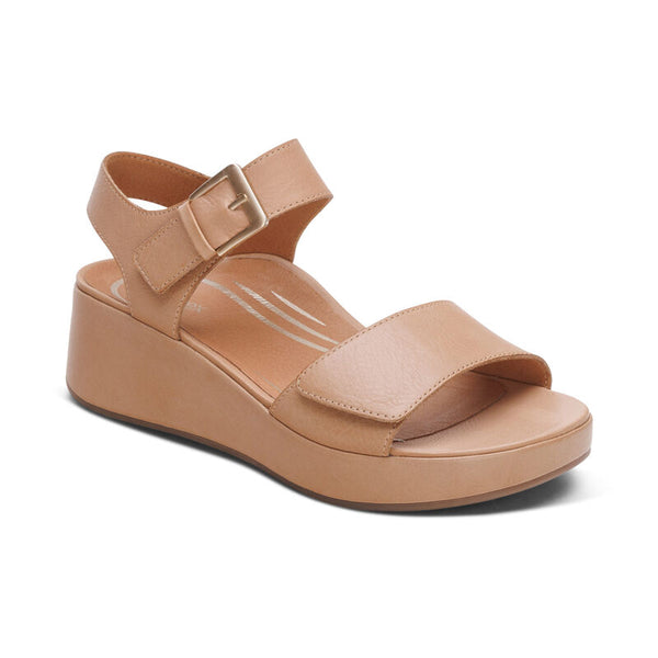 Aetrex Ariel Adjustable Quarter Strap Wedge Sandal Sand Women's 1