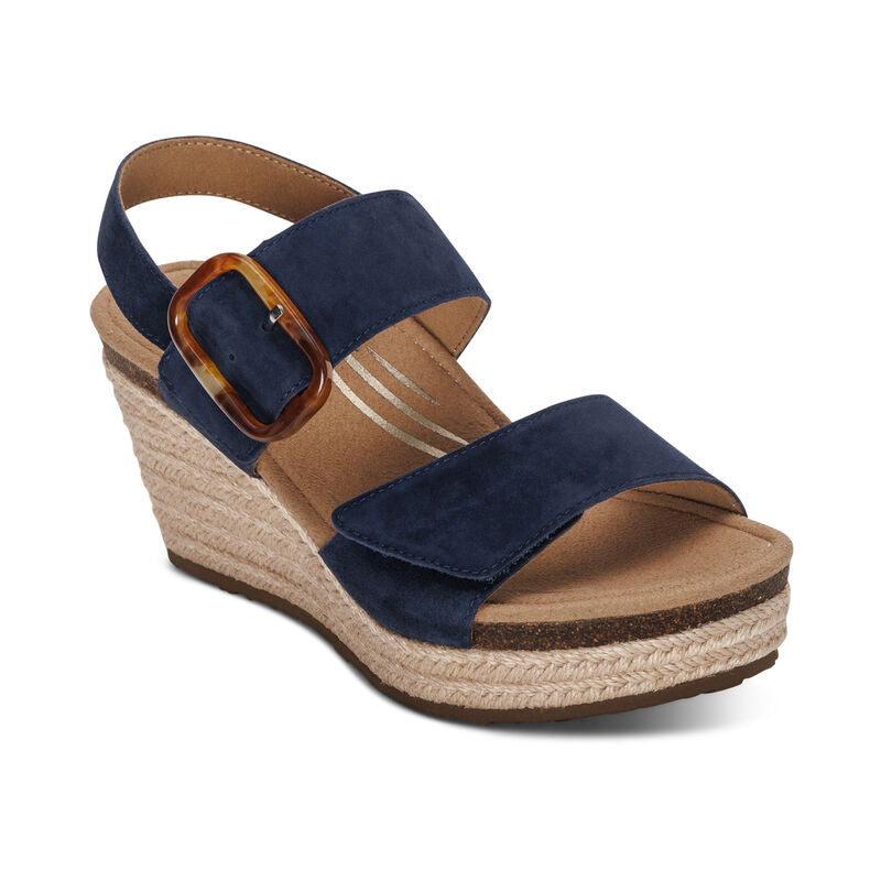 Aetrex Ashley Wedge Sandal Navy Women's 1