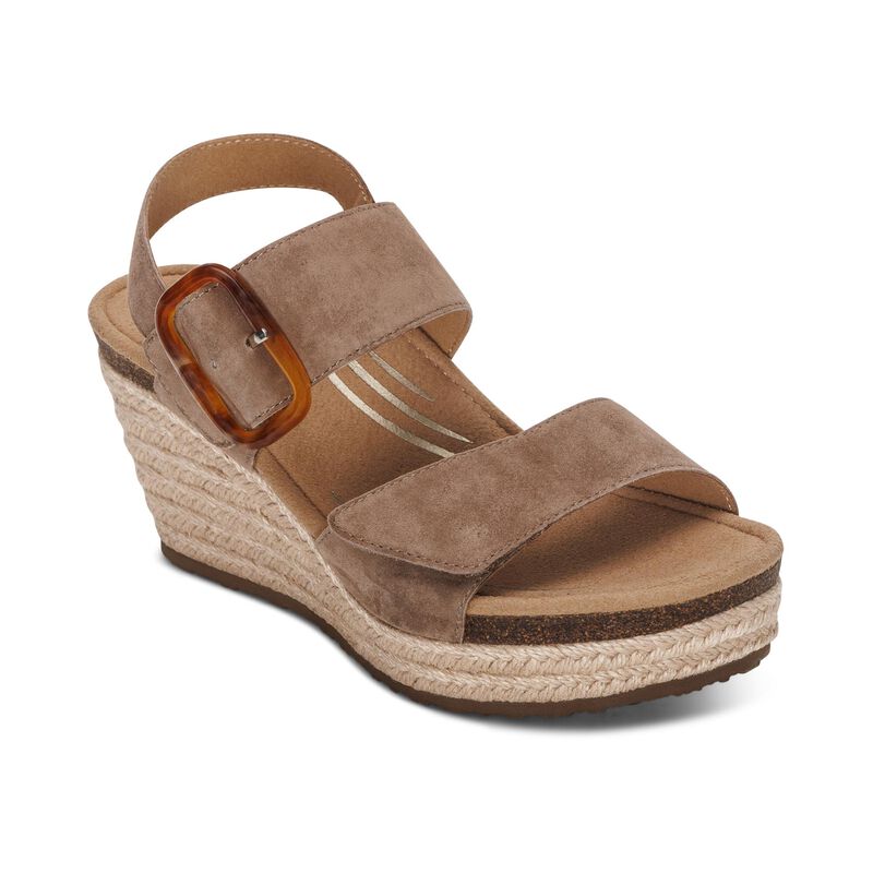 Aetrex Ashley Wedge Sandal Taupe Women's 1