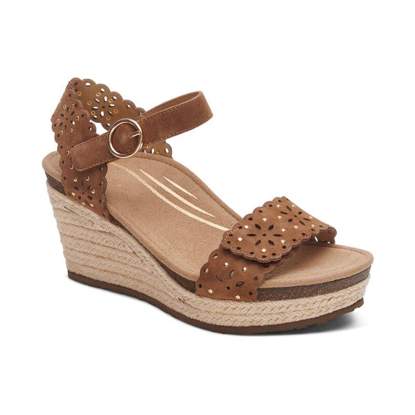 Aetrex Sydney Wedge Sandal Leather Scotch Women's 1