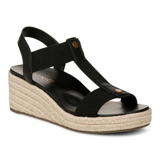 Vionic Calera Wedge Black Leather Sandal 1